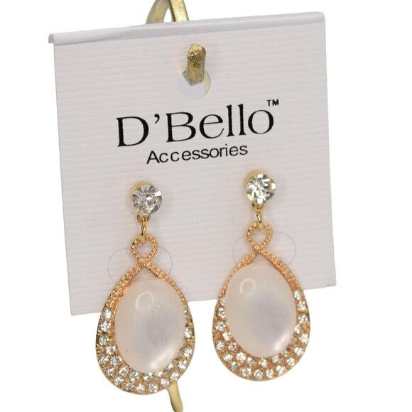 DBello Moonstone Rhinestone Goldtone Tear Drop Pierce Earrings - Picture 2 of 3